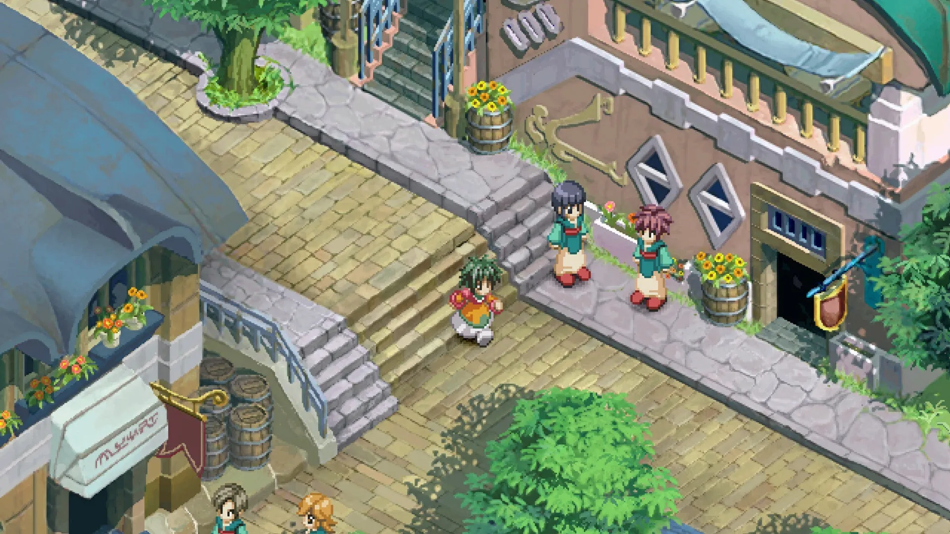 Isometric town street with stone buildings in Tales of Eternia Remastered.